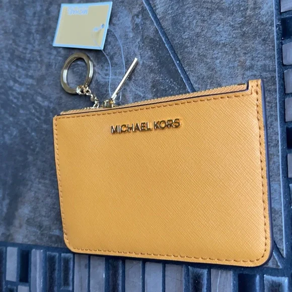 Michael Kors Jet Set Travel Marigold Small Top Zip Coinpouch with ID Key Holder